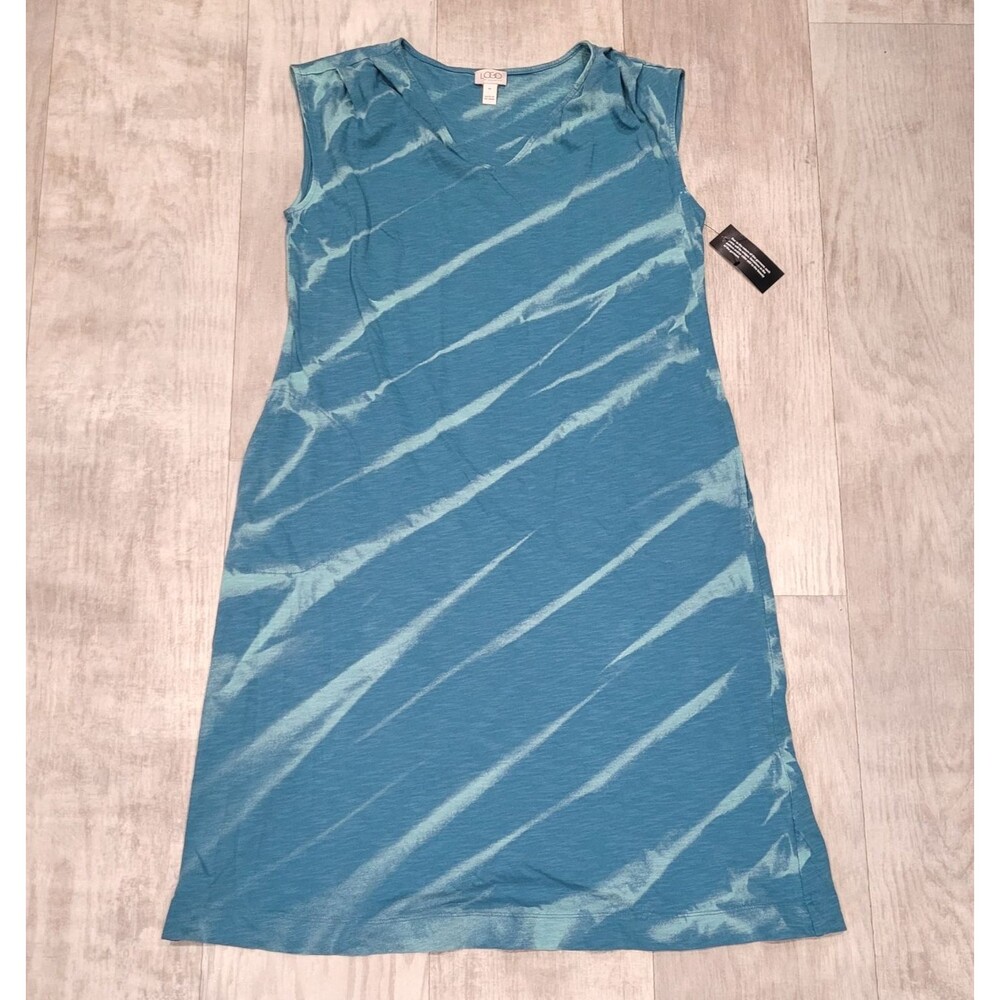 LOGO by Lori Goldstein MP Cotton Tie Dye Effect Midi Dress NWOT Blue Pockets